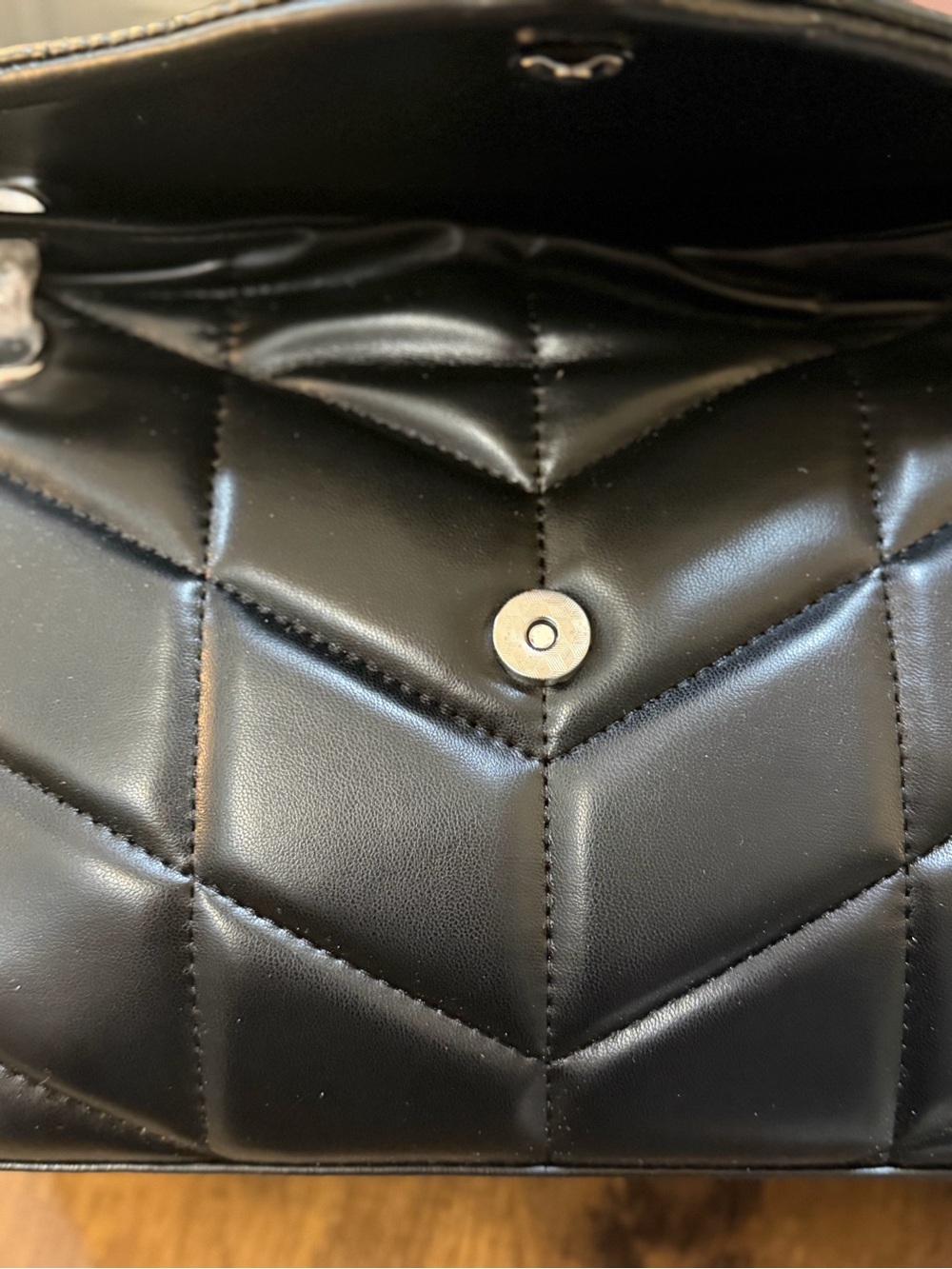Black Quilted Leather Shoulder Bag with Silver YSL Logo - Picture 10 of 13